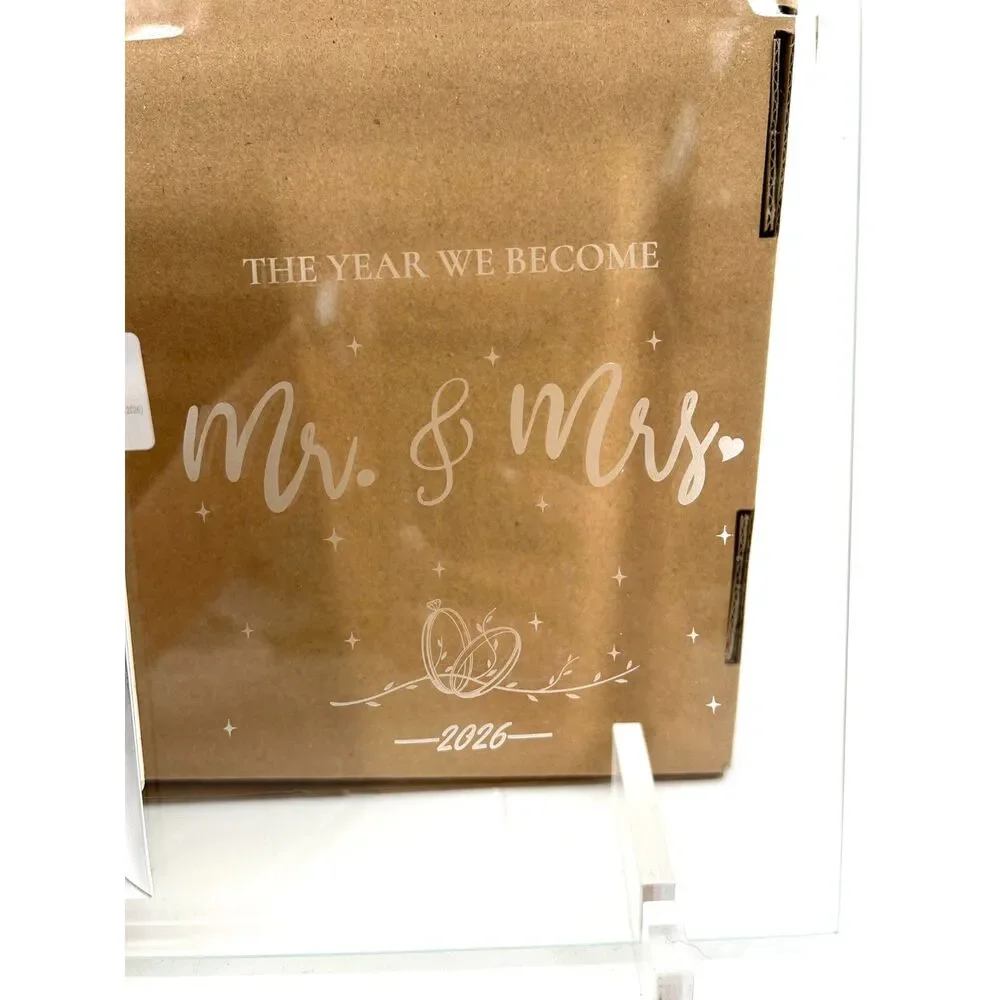 NIB Mr. & Mrs. 2026 Wedding 4x6 Glass Picture Frame Keepsake Engagement Gift